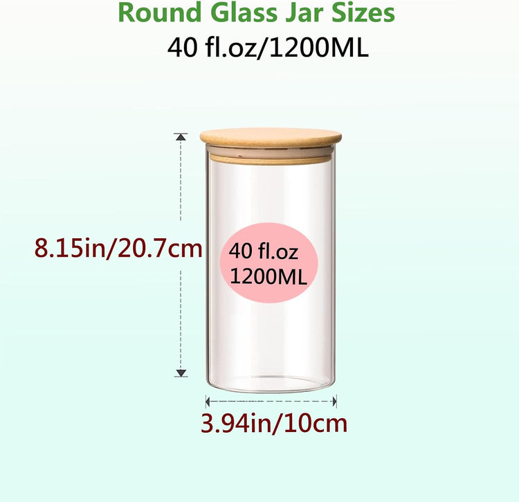 Round Glass Jars Canister with Wood Lid 40 FL OZ [Set of 3], Container Jar with Sealing, Lids for Oat Pasta Flour Cereal Rice Sugar Tea Coffee Beans, Best for Kitchen & Pantry