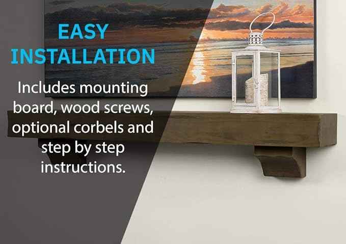 MANTELSDIRECT Breckenridge 60” Fireplace Mantel Shelf with Corbels – Rustic Floating Mantel Shelf for Over Fireplace – Ash Rustic - Wood Shelf for Wall – Pine Box Construction