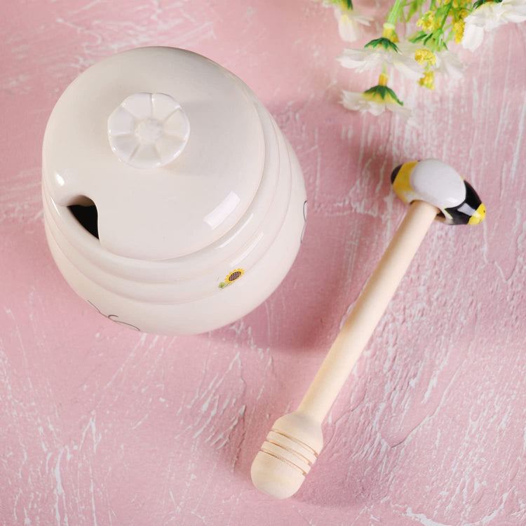 Ceramic Honey Jar With Wooden Honey Dipper
