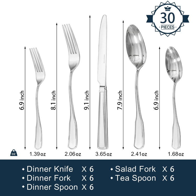 30 Piece Silverware Set for 6 (30 Count)
