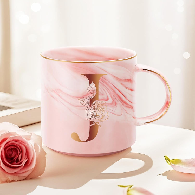 Personalized Gifts for Women Coffee Mug, Initial Customized Gift Monogrammed A-Z Coffee Mug 12 OZ, Christmas Anniversary Birthday Gifts for Women Mom Grandma Friend Sister Wife(J)