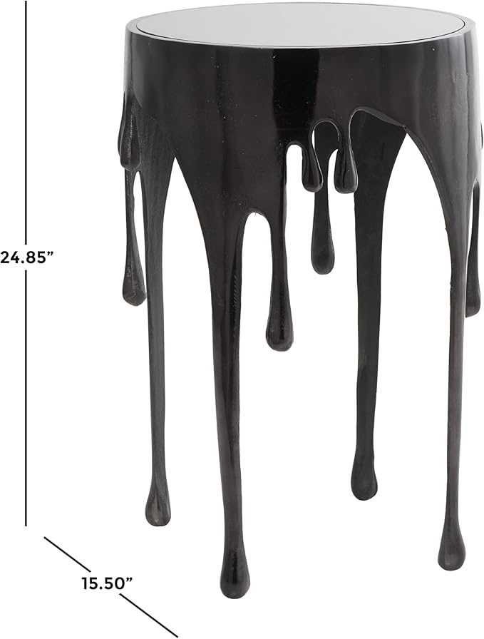 Deco 79 Aluminum Metal Side End Accent Table Melting Drip End Table with Glass Tabletop, Side Table 16" x 16" x 25", Black
