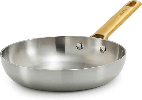 GreenPan Stainless Steel Tri-Ply Reserve 8” Frying Pan Skillet, Multiclad Cookware, Induction, Oven & Broiler Safe to 600°F, Heat Responsive Core, Dishwasher Safe, Gold Handle
