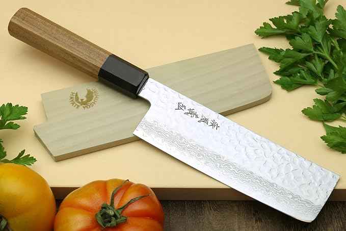 Yoshihiro VG10 46 Layers Hammered Damascus Nakiri Japanese Vegetable Knife 6.5'' (165mm) Ambrosia Handle