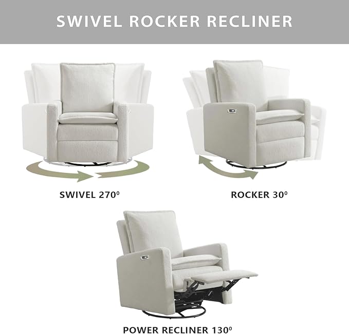 Oxford Baby Uptown Power Recliner/Glider, Boucle White