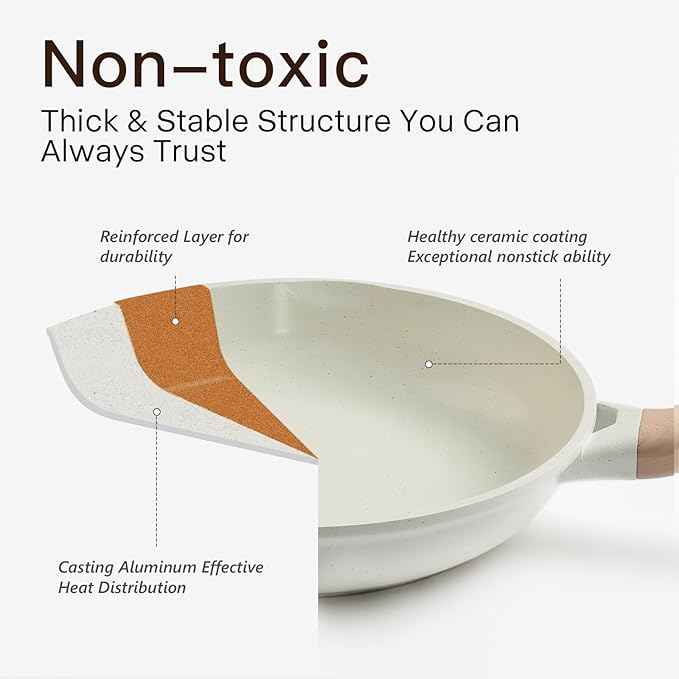 Pots and Pans Set Non Stick Non-Toxic 22 Pcs Ceramic Cookware Sets Nonstick Kitchen Pot&Pan With Lid Cream White Granite Induction Compatible with Glass Lids Crepe Frying Pan PFOA/PFOS-Free