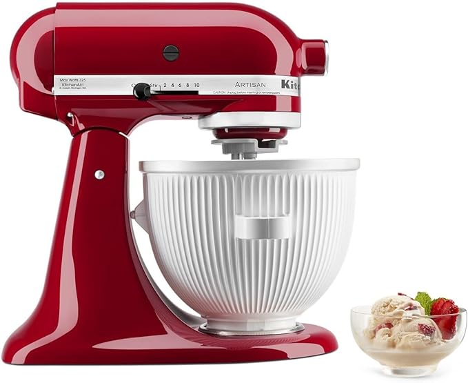 KitchenAid Ice Cream Maker Attachment for Stand Mixer, 2 Quart, KSMICM, White