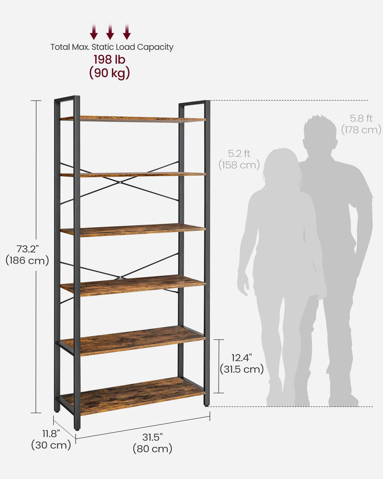6 Tier Bookshelf with Steel Frame