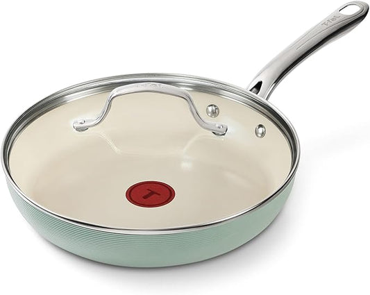 T-Fal Inspire Ceramic Frying Pans Nonstick 10.5 Inch Skillet with Lid, Oven Safe to 500°F, Cookware Stainless Steel Handle, Mint Green