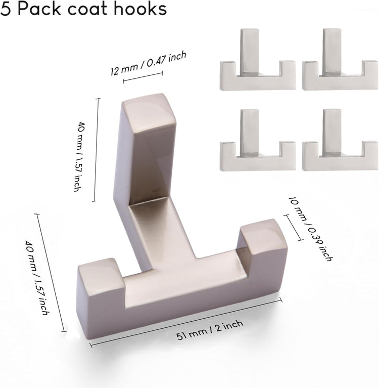 5 Pack Heavy Duty Coat Hook Wall Mount with Screw Retro Double Coat Hook Utility Hook for Coats, Scarves, Bags, Towels, Keys, Hats, Mugs (Dark Sliver)