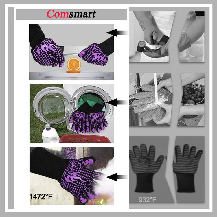BBQ Gloves 1472 Degree F Heat Resistant Grilling Gloves Silicone Non (2 Count)