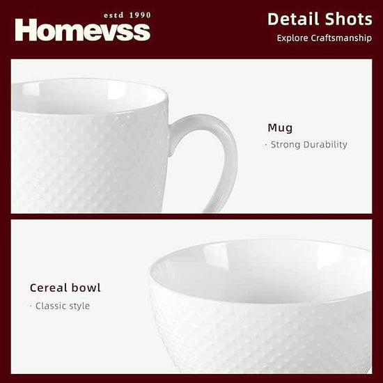 HomeVss, New Bone China Embossed Rain Drops 40pc Dinnerware Set