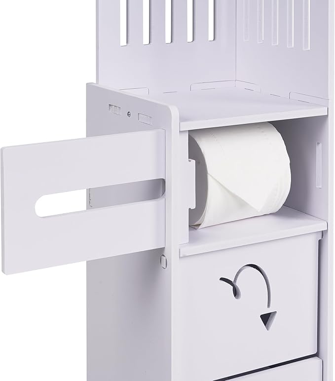 VECELO Bathroom Cabinet Corner Shelf, with Cabinet for Bathroom Narrow Space,Small Storage Organizer with Toilet Paper Roll in Restroom Waterproof Lightweight,White
