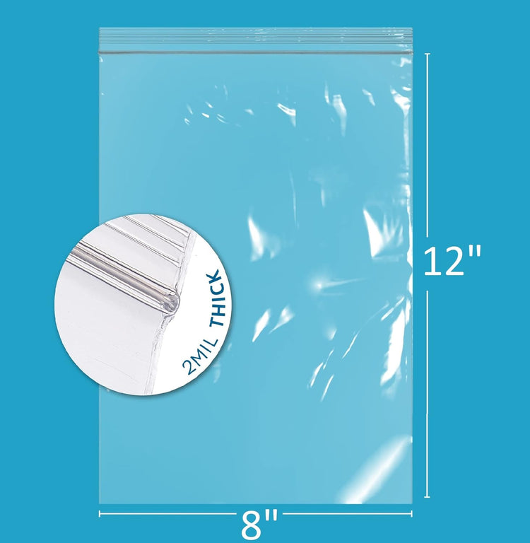 GPI - 8" x 12", Case of 1000, Clear Plastic Reclosable Zip Bags, 2 Mil Thick, Zip Poly Bags with Resealable Lock Seal Zipper For Food, Apparel, Medical, Household & Office Supplies