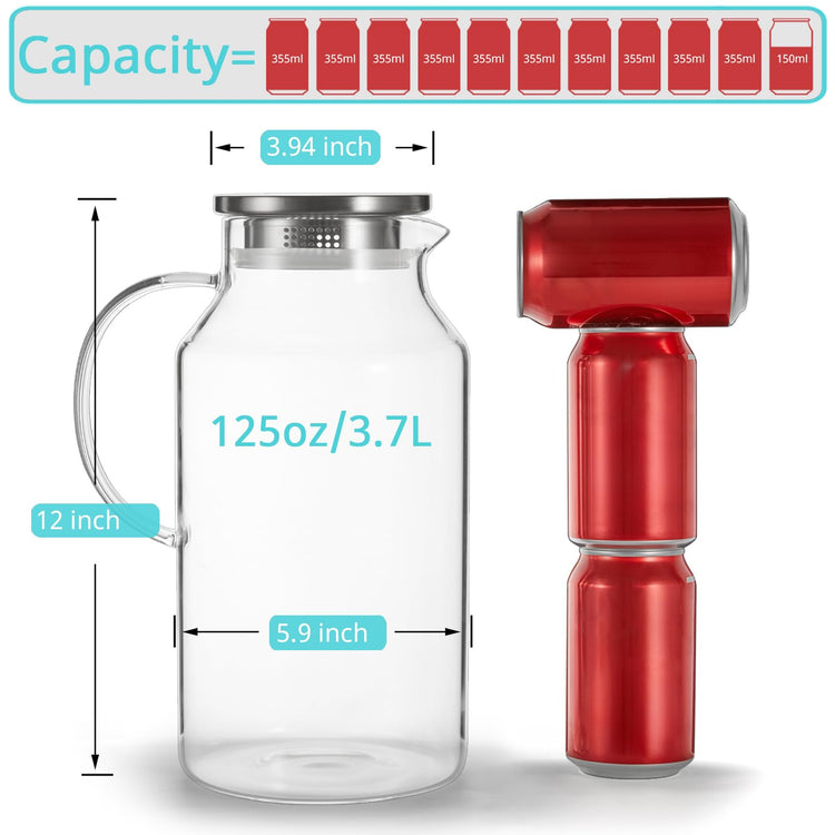 1 Gallon Glass Pitcher with Lid and Handle