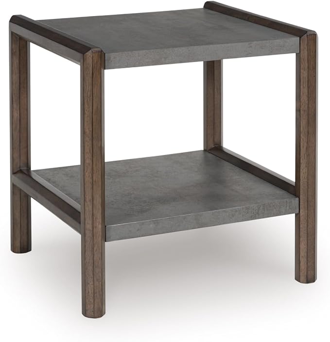 Signature Design by Ashley Kallenny Contemporary End Table with Faux Cement Top and Open Shelf, Dark Brown & Gray