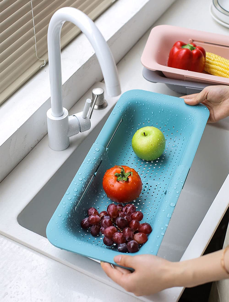Collapsible Sink Colanders and Strainers Basket Over the Sink Colander Collapsible Colander Extendable Plastic Fruit Vegetable Strainer Drainer Basket for Kitchen