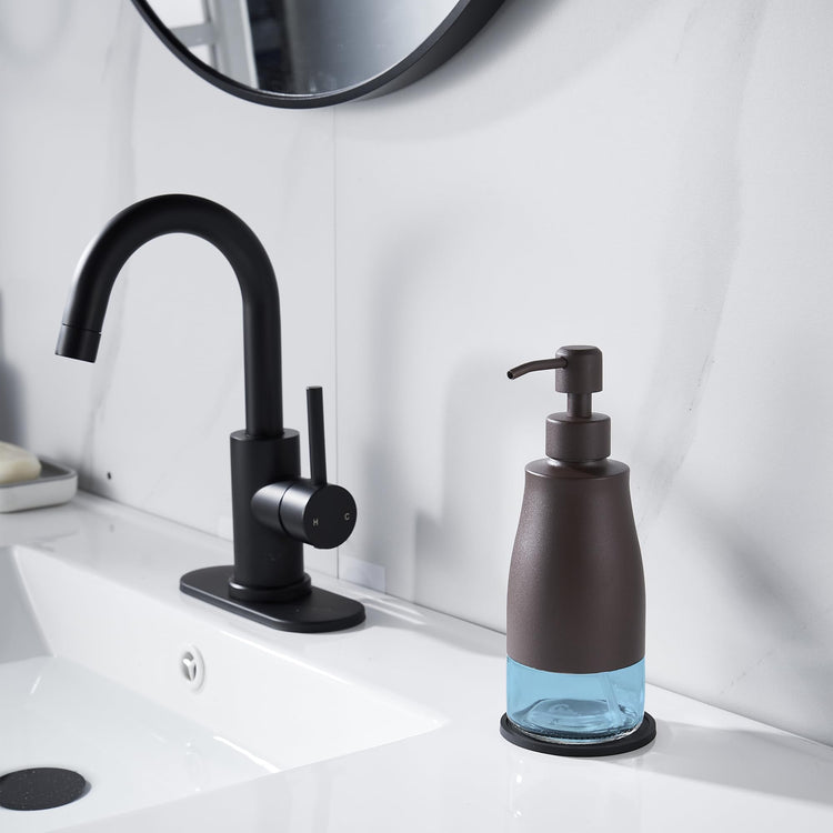 Matte Brown Soap Dispenser with Coaster & Stickers