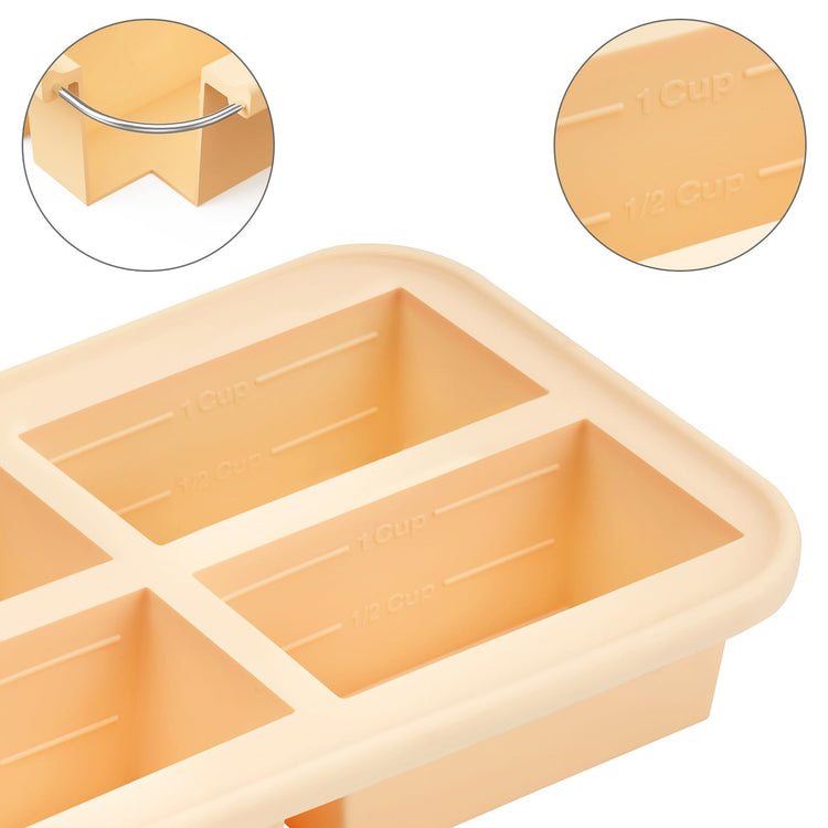 Super Ice Cube Tray 1 Cup X 4 Portions Big Silicone Freezing Mold with Lid (13.92 Ounce)