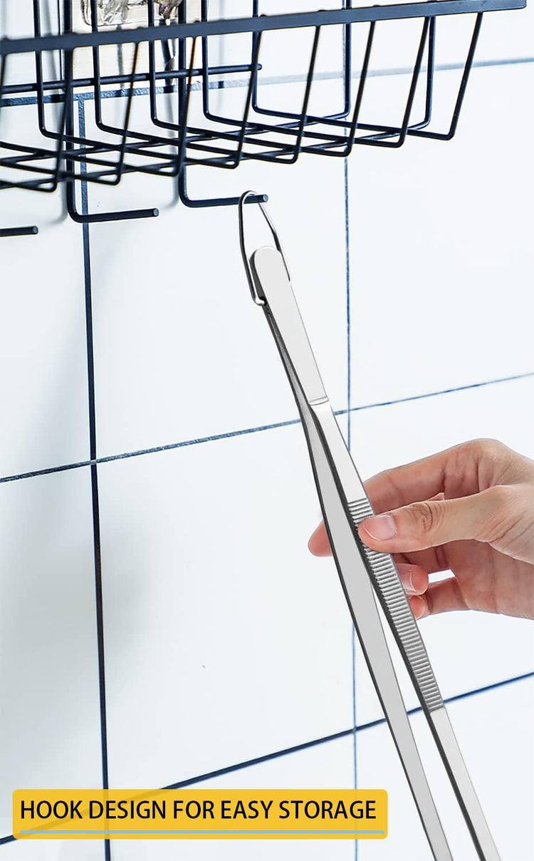 JETKONG 12-Inch Fine Tweezer Tongs Long Cooking Tweezer Stainless Steel Kitchen Tweezers