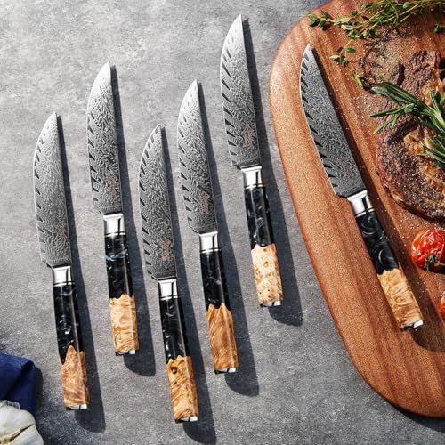 SENKEN Damascus Steak Knife Set (6 Count)