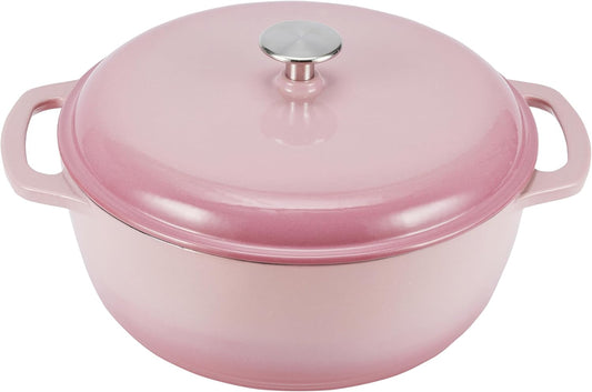 Amazon Basics Cast Iron Dutch Oven Pot with Lid, Enameled, Round, Dual Handles, Heavy-Duty, Medium, 6-Quart, Light Pink - Nestoria