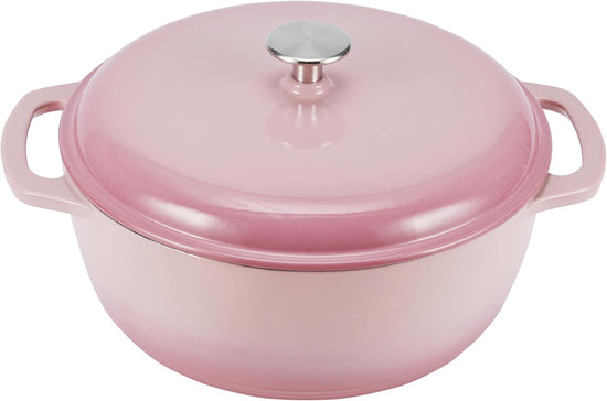 Amazon Basics Cast Iron Dutch Oven Pot with Lid, Enameled, Round, Dual Handles, Heavy-Duty, Medium, 6-Quart, Light Pink - Nestoria