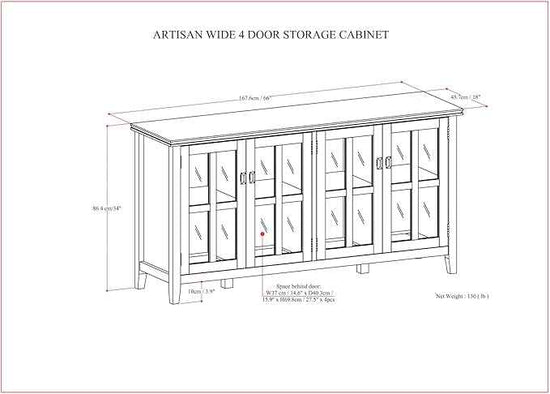 SIMPLIHOME Artisan SOLID WOOD 66 Inch Wide Contemporary Wide 4 Door Storage Cabinet in Russet Brown, For the Living Room, Entryway and Family Room