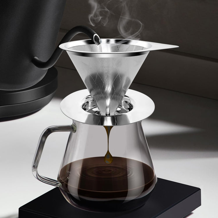Pour Over Coffee Dripper Reusable Coffee Filter Paperless Coffee Filter Stainless Steel Pour Over Coffee Maker Cone Coffee Dripper for 1