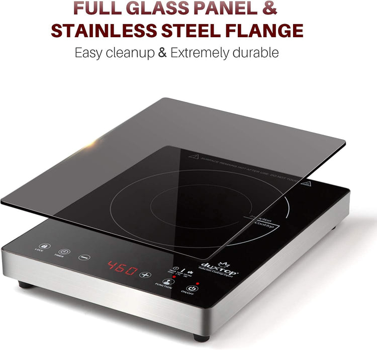 Duxtop Portable Induction Cooktop, High End Full Glass Induction Burner with Sensor Touch, 1800W Countertop Burner with Stainless Steel Housing, E200A, Black
