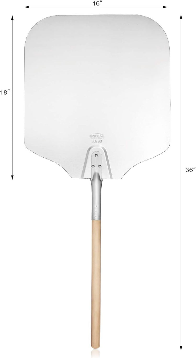 New Star Foodservice 50196 Aluminum Pizza Peel, Wooden Handle, 16 x 18 inch Blade, 36 inch overall