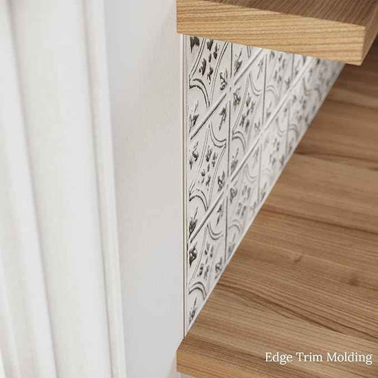 American Tin Ceilings Tin Backsplash [5-Pack with Trim Kit] in Pattern #3 and Bright White Satin Color 24" x 24" (20 Sq Ft) for Kitchens | Genuine Tin | Made in The USA | Model: kit5-b-p03-wbs