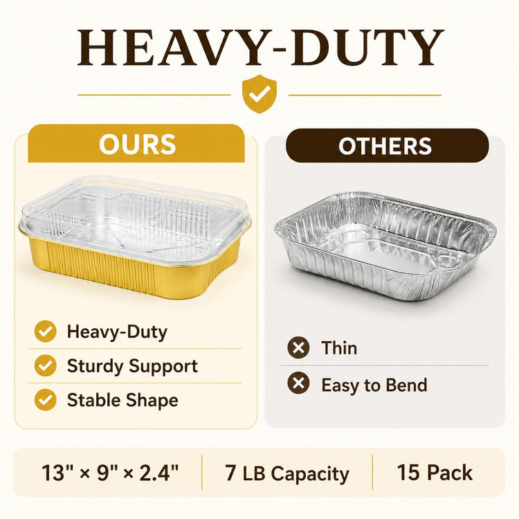 15 Pack Aluminum Pans with Lids Half Size 9x13 Extra Heavy Duty (15 Count)