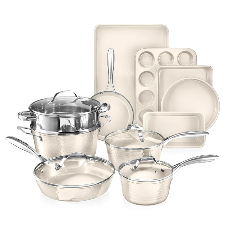 Hammered 15Pcs Ceramic Cookware Set Nonstick