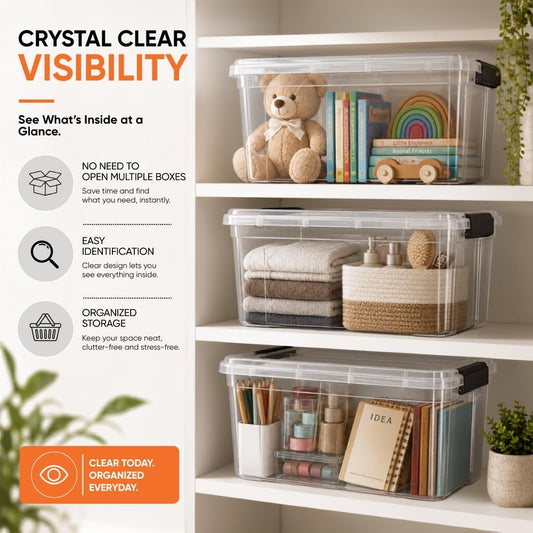 Small Clear Storage Boxes with Lids (2 Count)