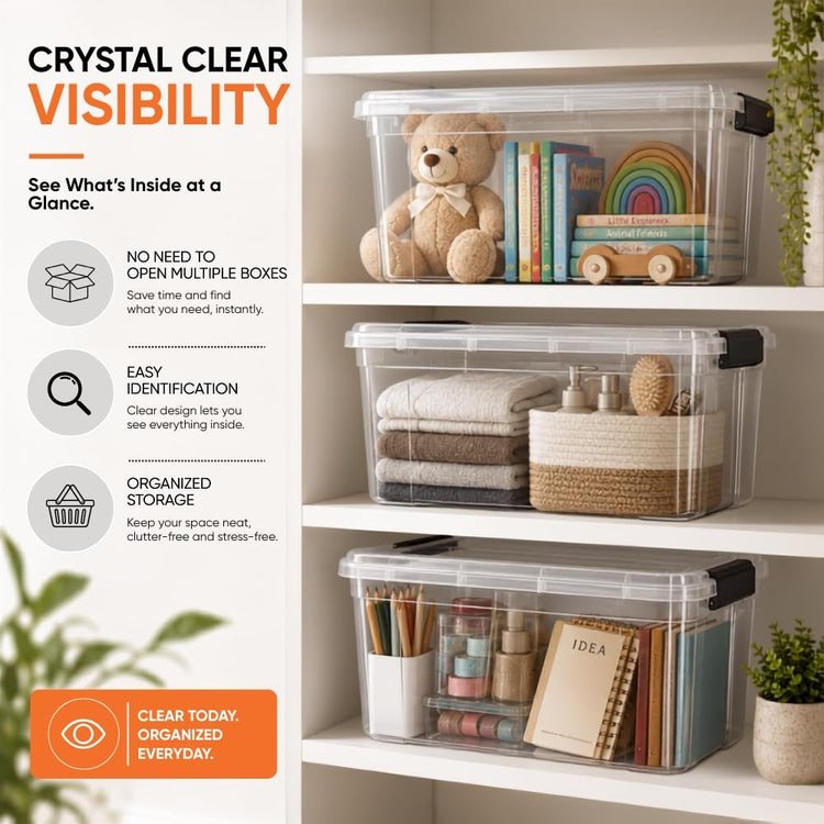 Small Clear Storage Boxes with Lids (4 Count)