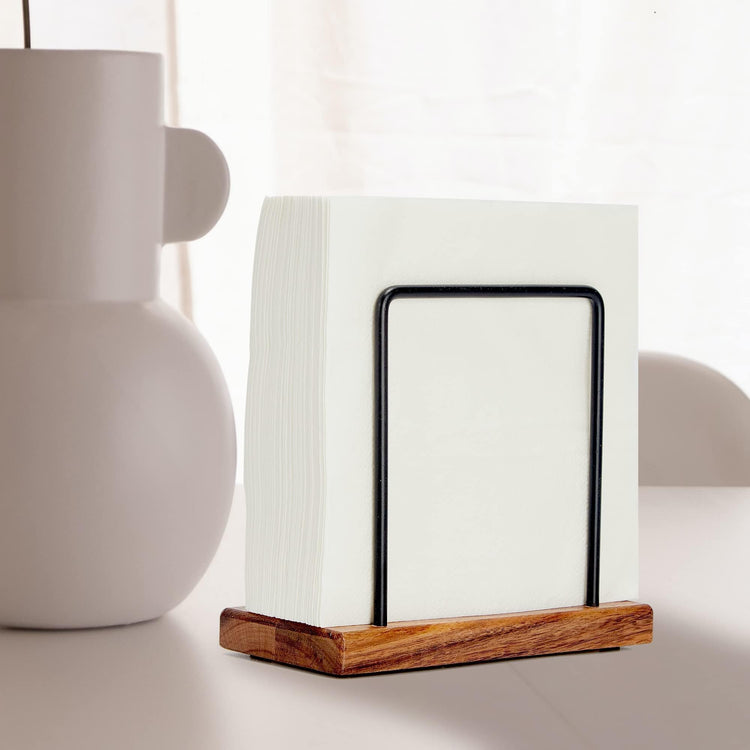 Acacia Wood Napkins Holder with Metal Wire