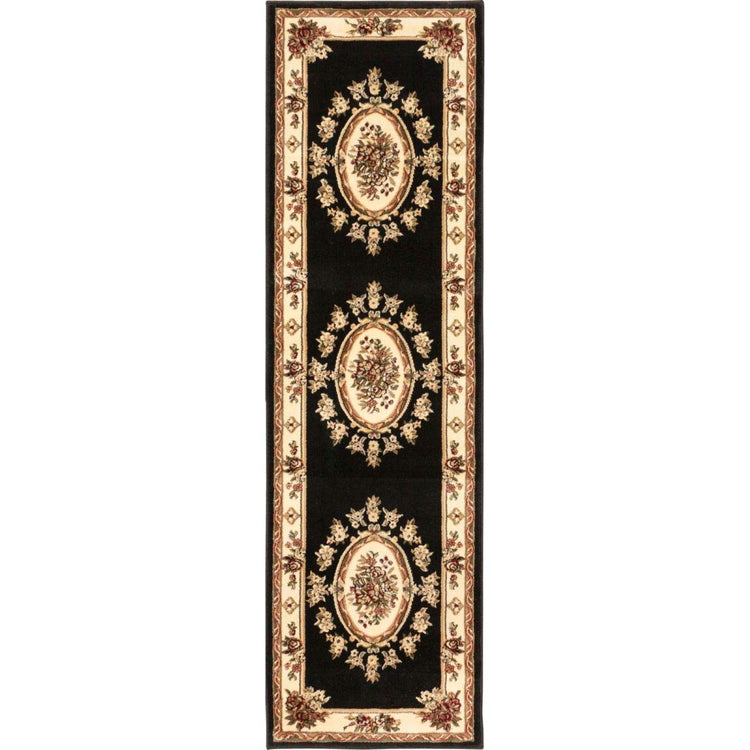 Pastoral Medallion Black French European Formal Traditional 2x7 (15.84 Sq Ft)