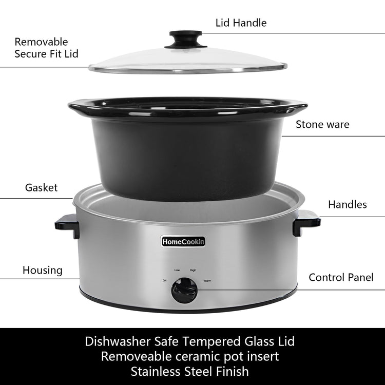 7 Quart Slow Cooker Oval Manual Pot Food Warmer with 3 Cooking Settings