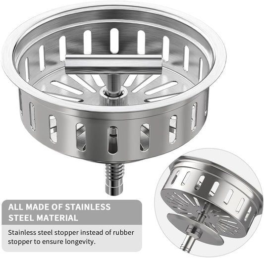 KONE Kitchen Sink Drain Sink Strainer 3-1/2 Inch Drain Assembly Kit Replacement for Universal 3.5 Inch Kitchen Sink, All Stainless Steel Body with Strainer Basket and Drain Stopper (Stainless)