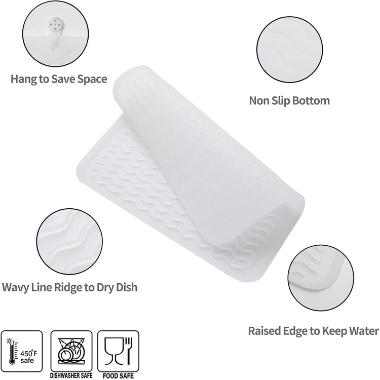 Silicone Dish Drying Mat for Multiple Usage,Easy clean,Eco-friendly,Heat-resistant Silicone Mat for Kitchen Counter or Sink,Refrigerator or Drawer liner Translucent M 12 inches x 12 inches