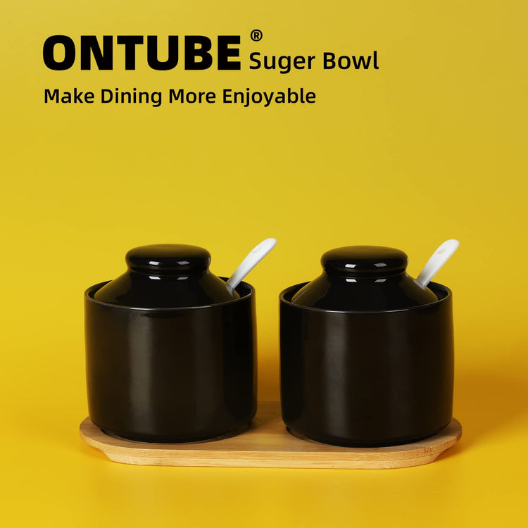 Ceramic Sugar Bowl with Tray and Spoon Set of 2