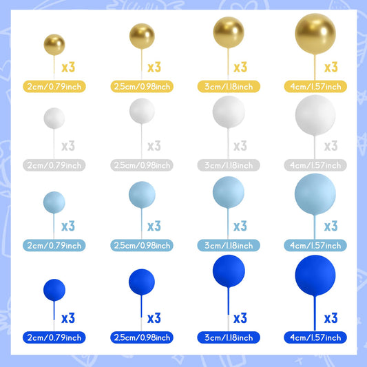 48 Pcs Balls Cake Topper Decorations Balloon Cupcake Toppers Foam Cake Topper Balls Cake Balls Decorations for Birthday Party Wedding Cake Decorating (48 Count)