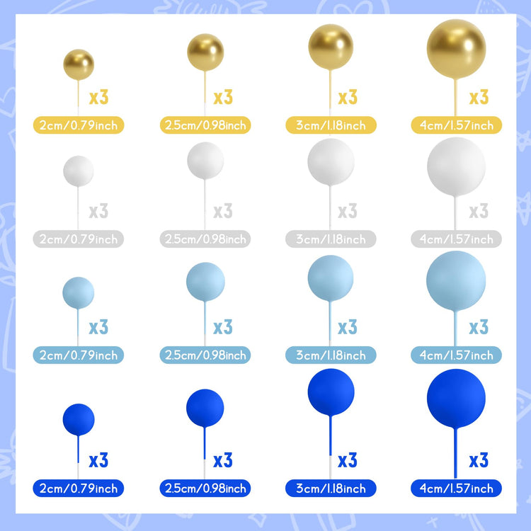 48 Pcs Balls Cake Topper Decorations Balloon Cupcake Toppers Foam Cake Topper Balls Cake Balls Decorations for Birthday Party Wedding Cake Decorating (48 Count)