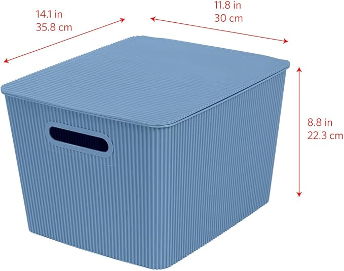Glad Storage Baskets with Lids - Set of 4 Stackable Plastic Boxes with Handles - Decorative Shelf Organizer Bins for Bathroom and Closet, Blue, 4.7 Gallon
