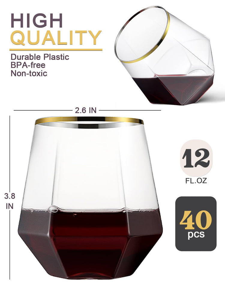 40 Pack Plastic Wine Glasses (40 Count)