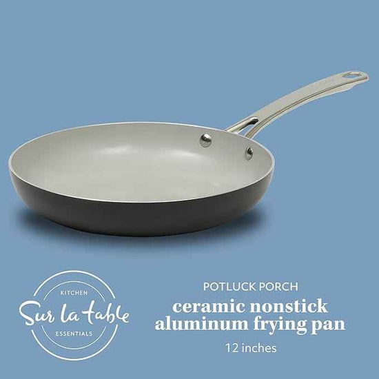 Sur La Table Kitchen Essentials Potluck Porch 12 Inch Deep Frying Pan Skillet Aluminum PFA Free Ceramic Cookware Chef's Pan, Omelet Pan - Induction - Black