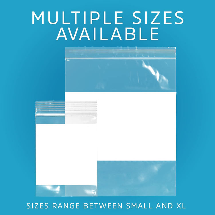 12" x 12" Large Zip Bags, 2 Mil Thick Clear Plastic Reclosable Zipper Lock Bags with Write-on White Block, with Resealable Zip Top Lock for Food Storage & Office Supplies, 100 Count