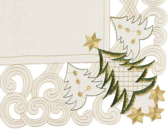 Fennco Styles Pandoro Collection Holiday Christmas Tree Cutwork Border Tablecloth (Ivory, 14"x20" Placemat-Set of 4)