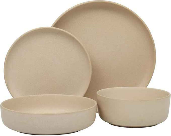 Gibson Elite Pasco 16 Piece (Service for 4) Plates and Bowls Double Bowl Reactive Glaze Dishes Stoneware Ceramic Dinnerware Set - Cream